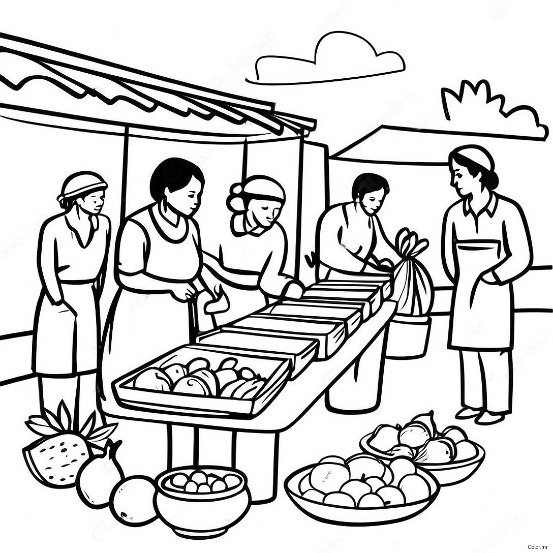 Traditional Guatemalan Market Scene Coloring Page 24736 22682