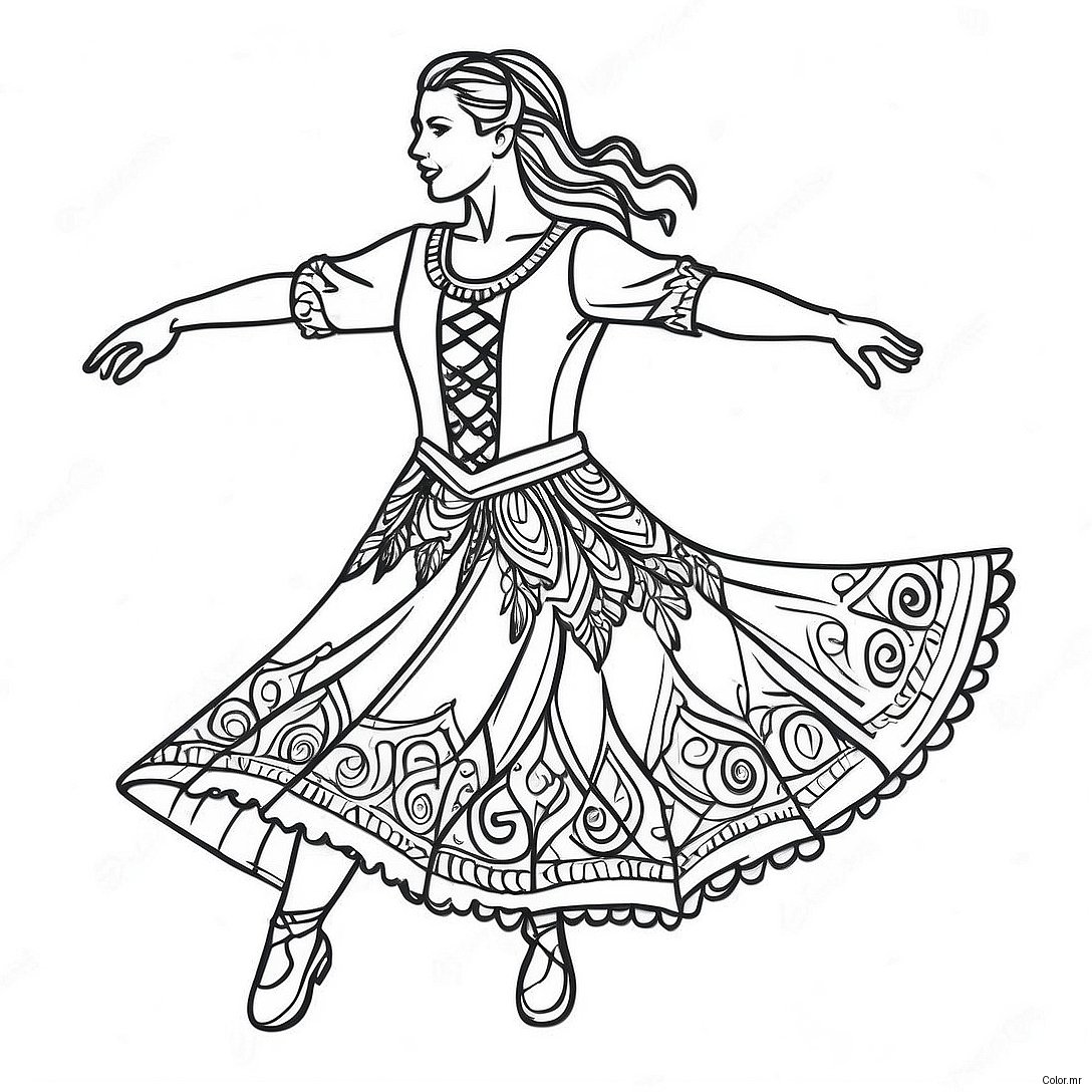 Traditional Irish Dancer In Costume Coloring Page 52597 43746