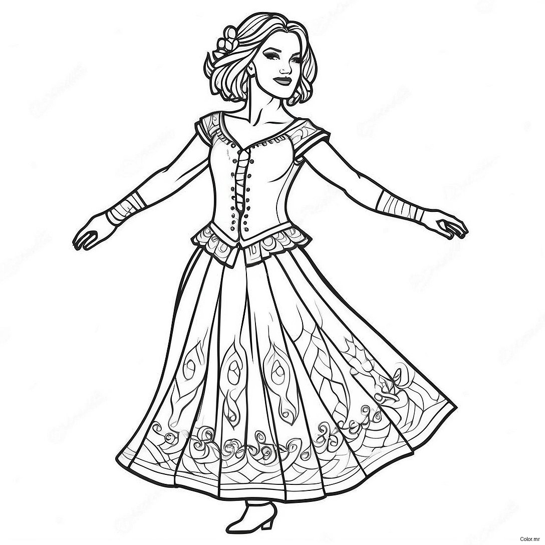 Traditional Irish Dancer In Costume Coloring Page 52597 43747