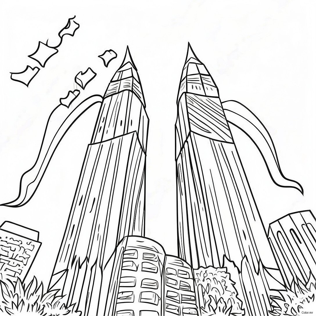 Twin Towers With American Flag Coloring Page 31990 16489