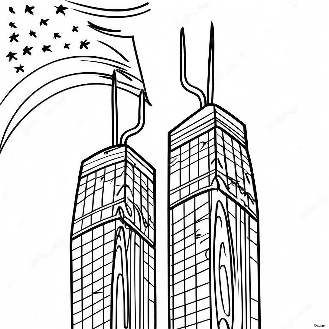 Twin Towers With American Flag Coloring Page 31990 16491