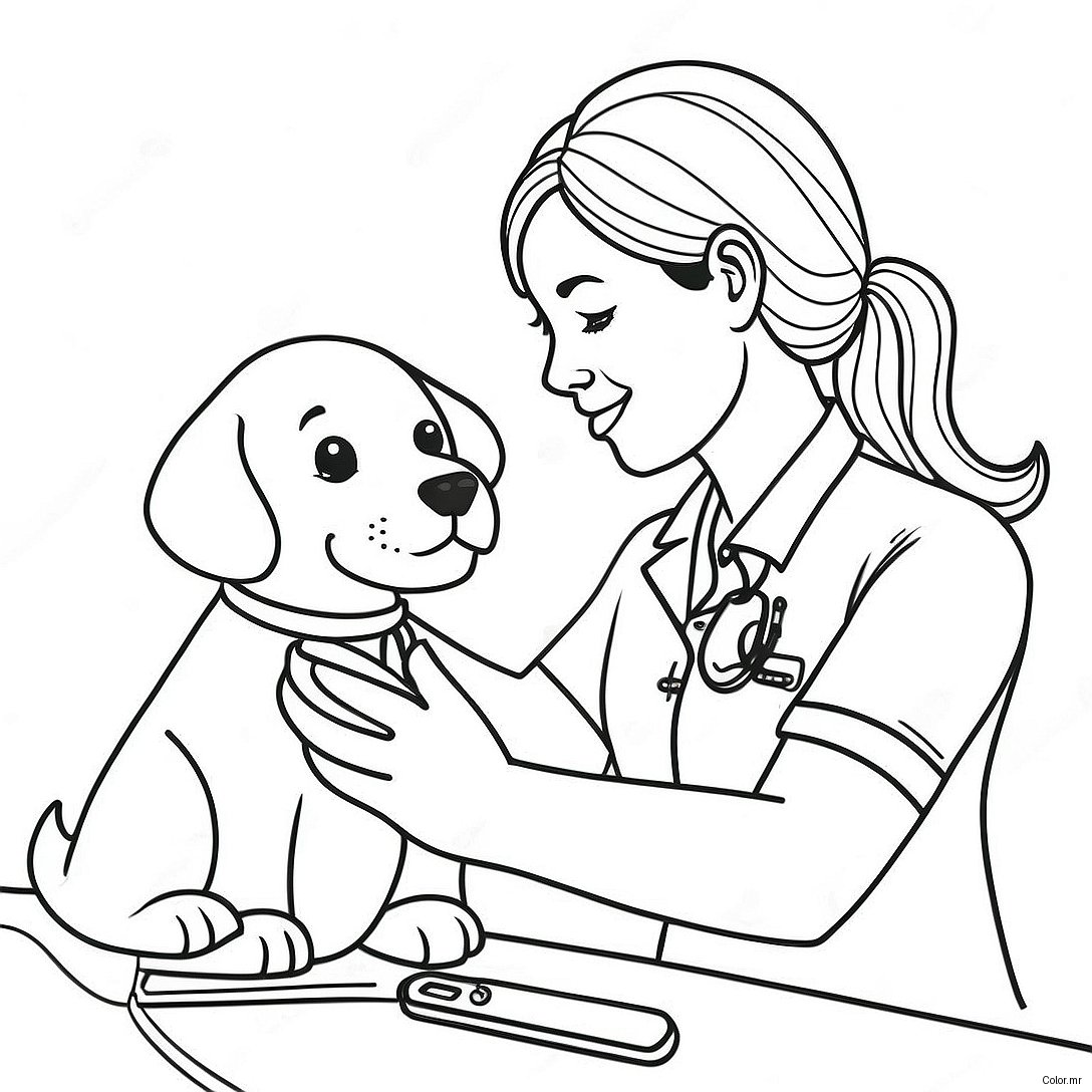 Vet Tech Caring For A Puppy Coloring Page 56791 47185