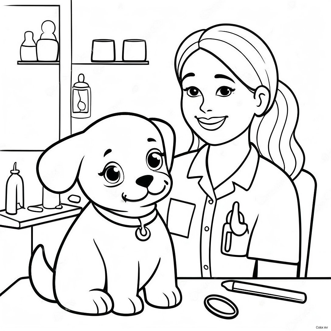 Vet Tech Caring For A Puppy Coloring Page 56791 47186