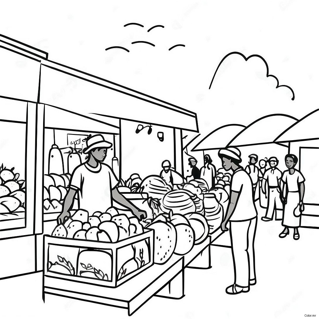 Vibrant Haitian Market Scene Coloring Page 49555 41161