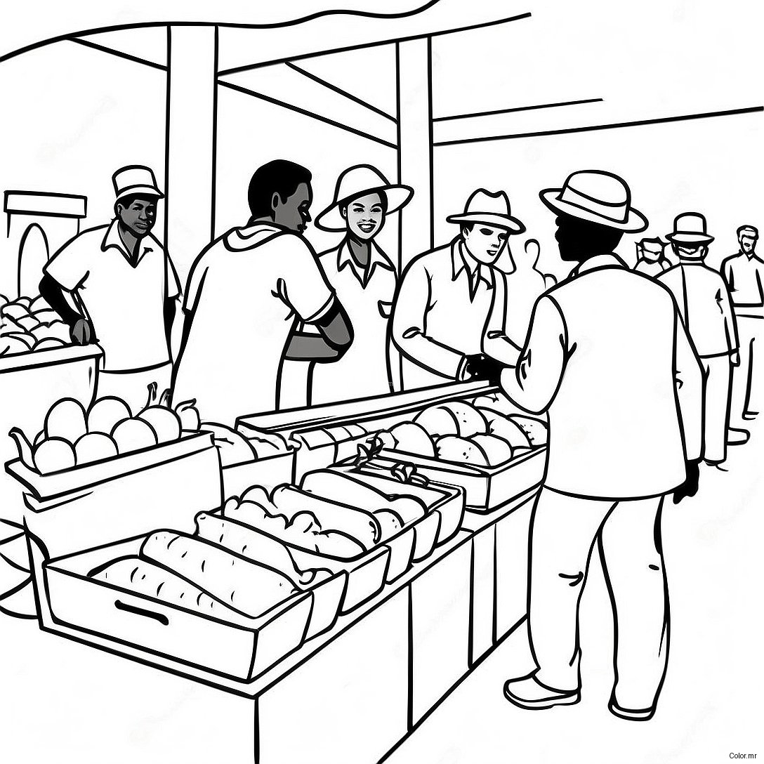 Vibrant Haitian Market Scene Coloring Page 49555 41162