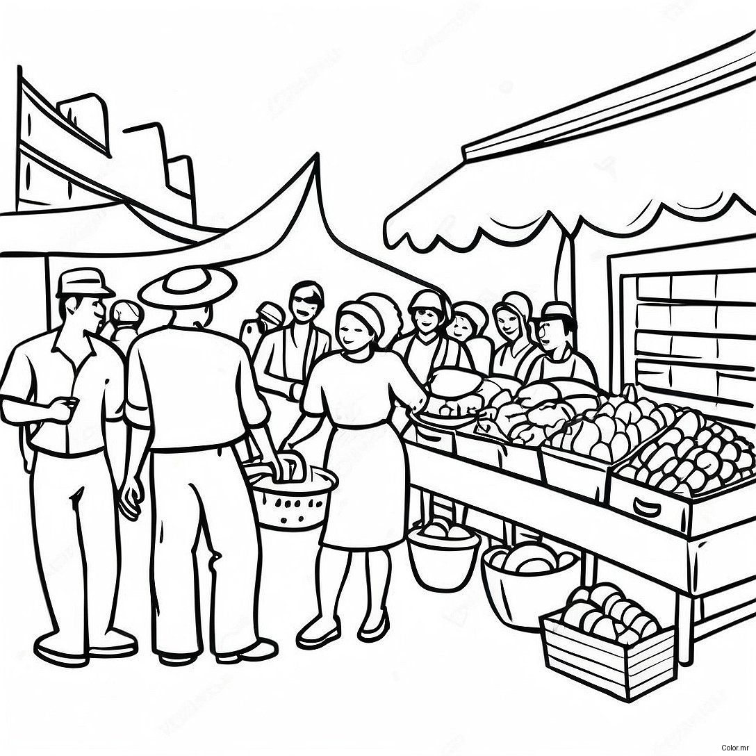 Vibrant Haitian Market Scene Coloring Page 49555 41163