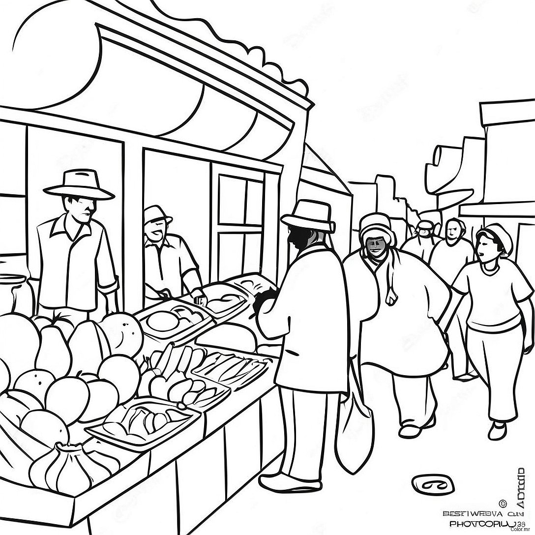 Vibrant Haitian Market Scene Coloring Page 49555 41164