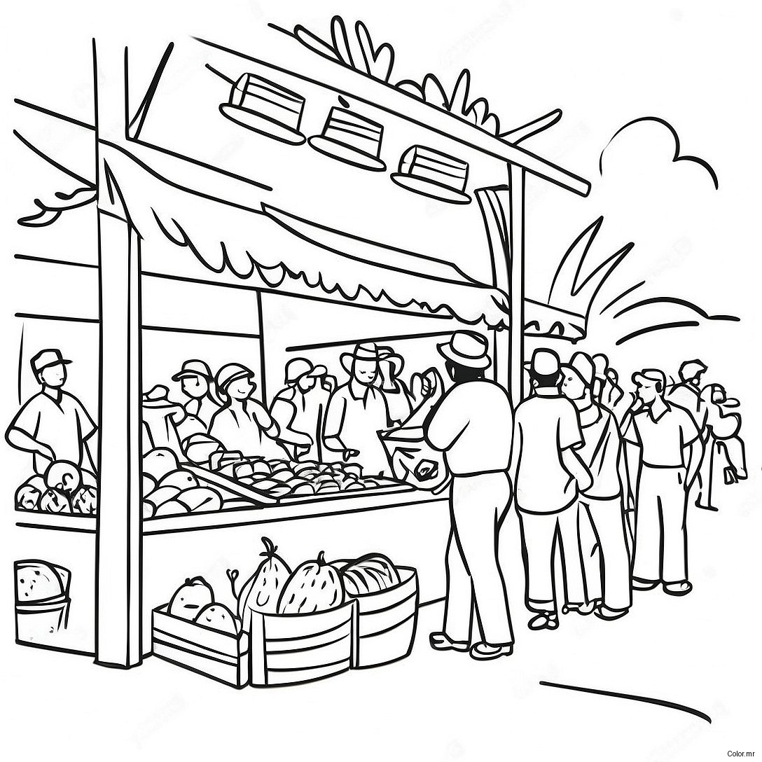 Vibrant Haitian Market Scene Coloring Page 49555 41345