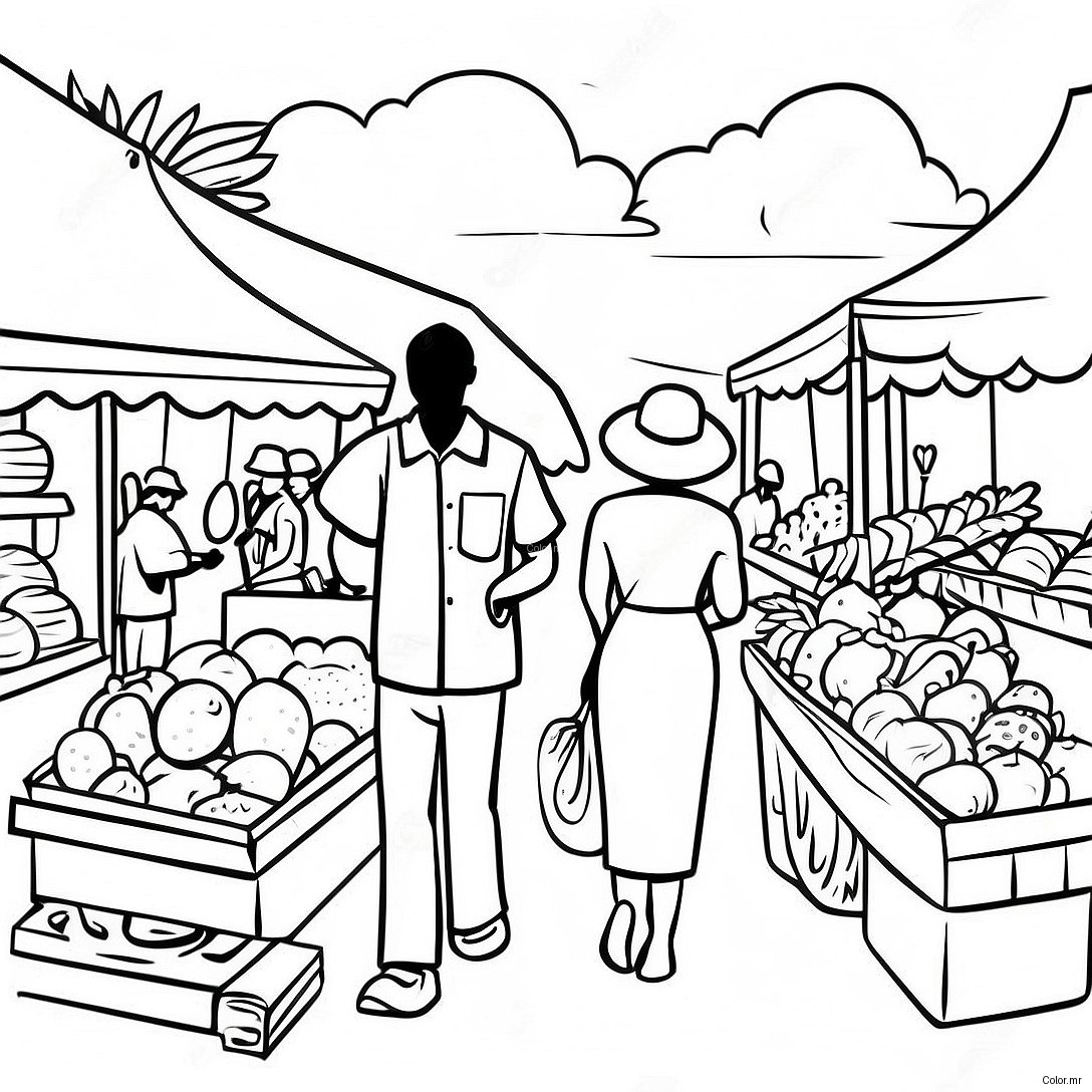 Vibrant Haitian Market Scene Coloring Page 49555 41346