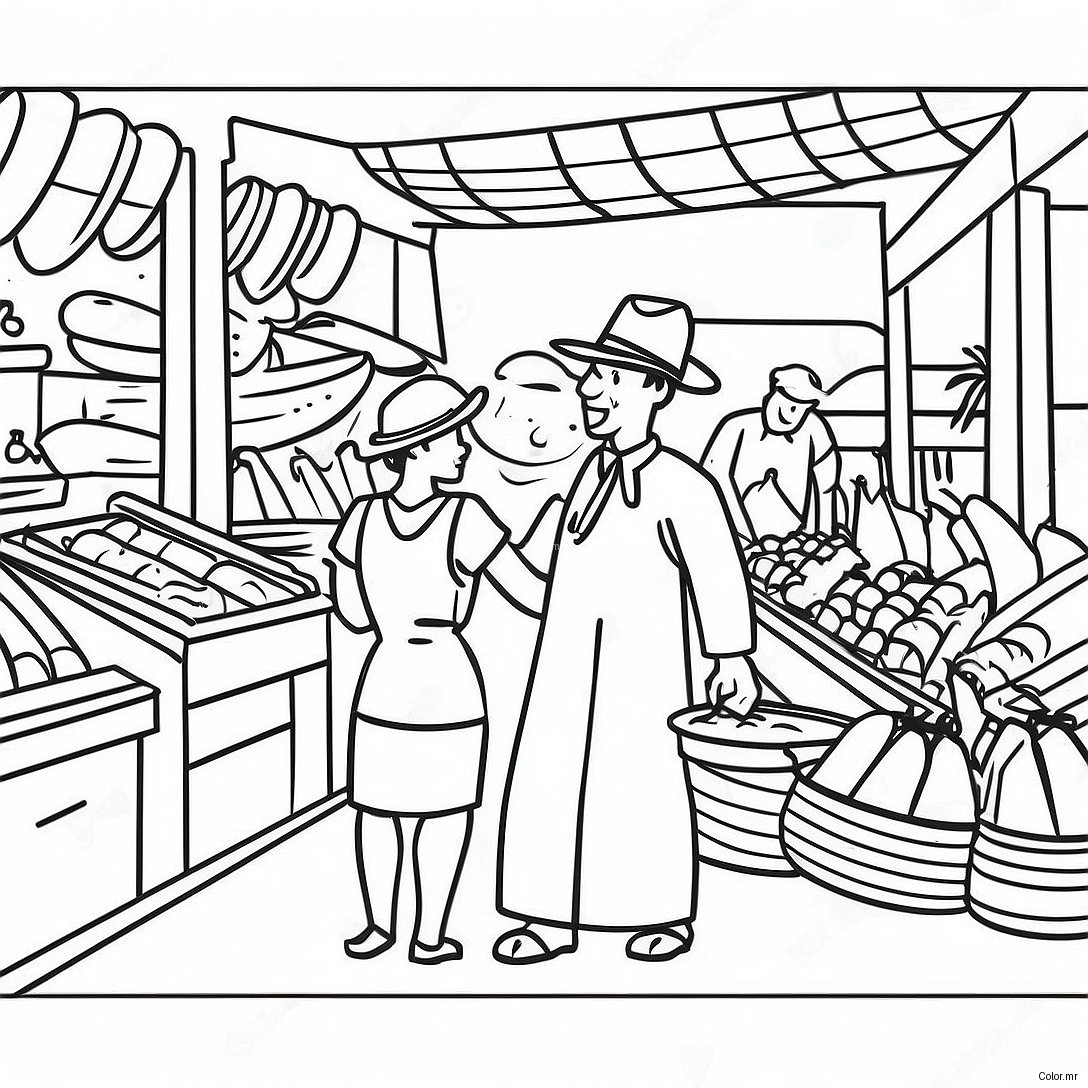 Vibrant Haitian Market Scene Coloring Page 49555 41347