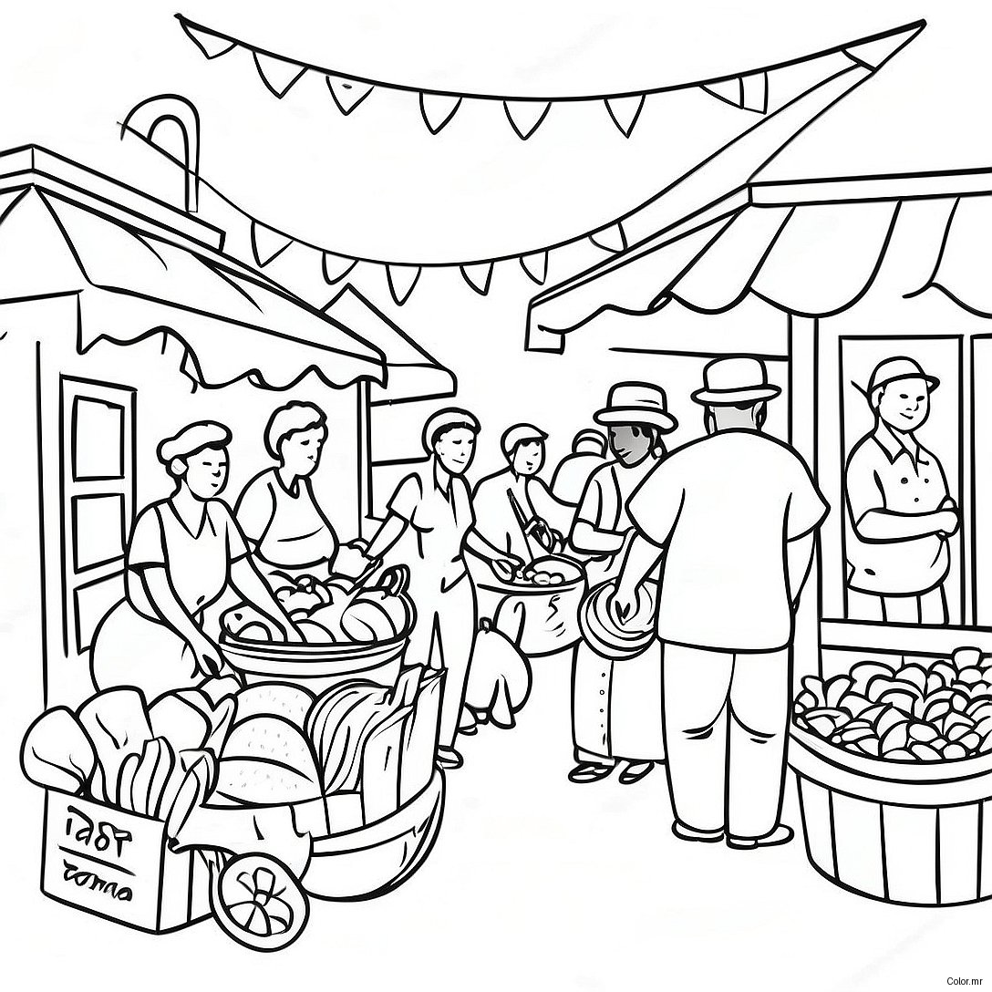 Vibrant Haitian Market Scene Coloring Page 49555 41348