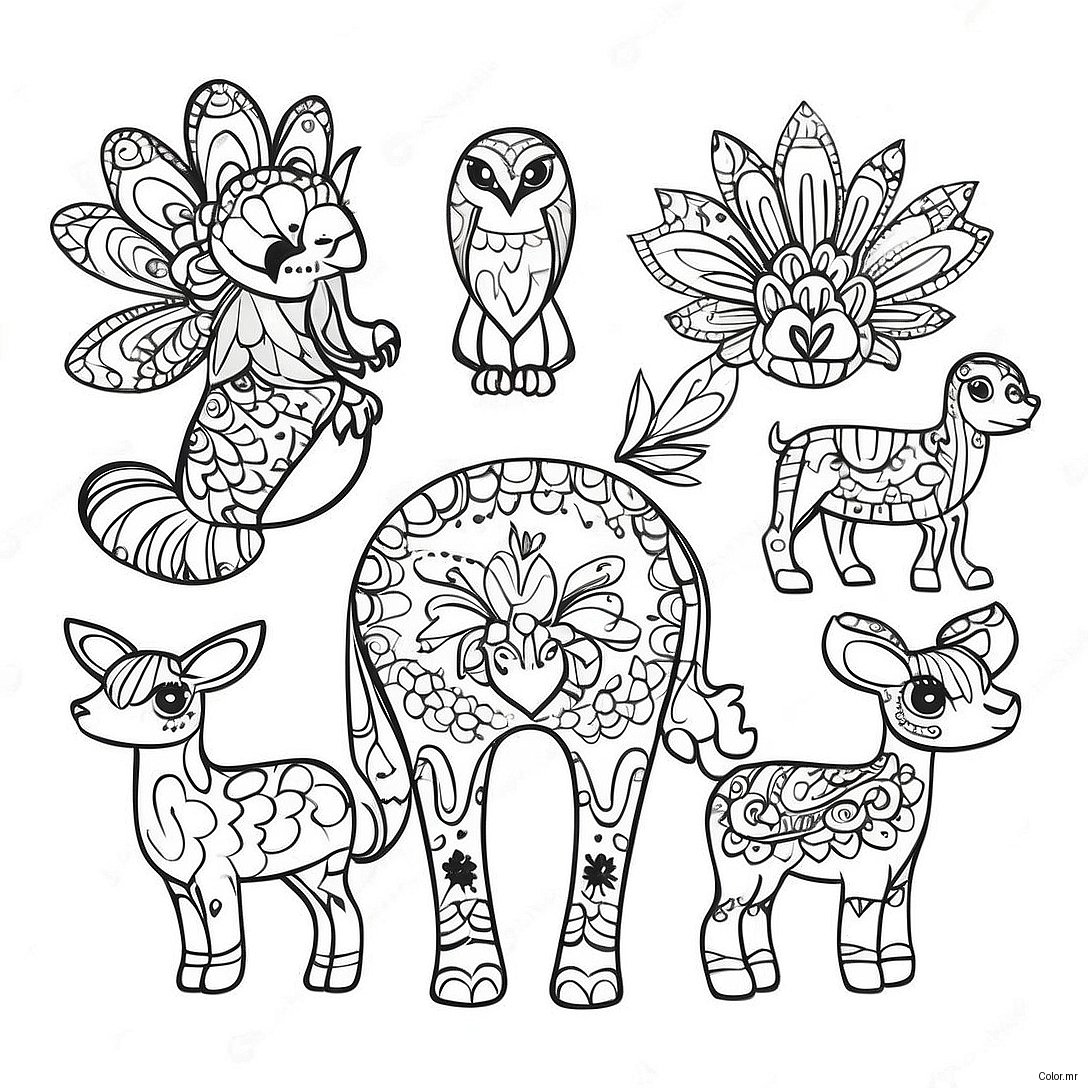 Vibrant Mexican Folk Art Animals Coloring Page 68093 56183