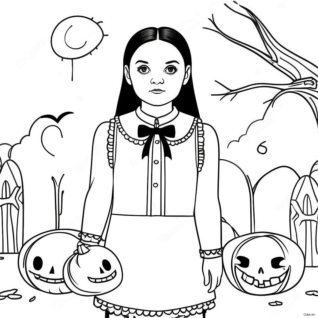 Wednesday Addams In Spooky Costume Coloring Page 66151 54646