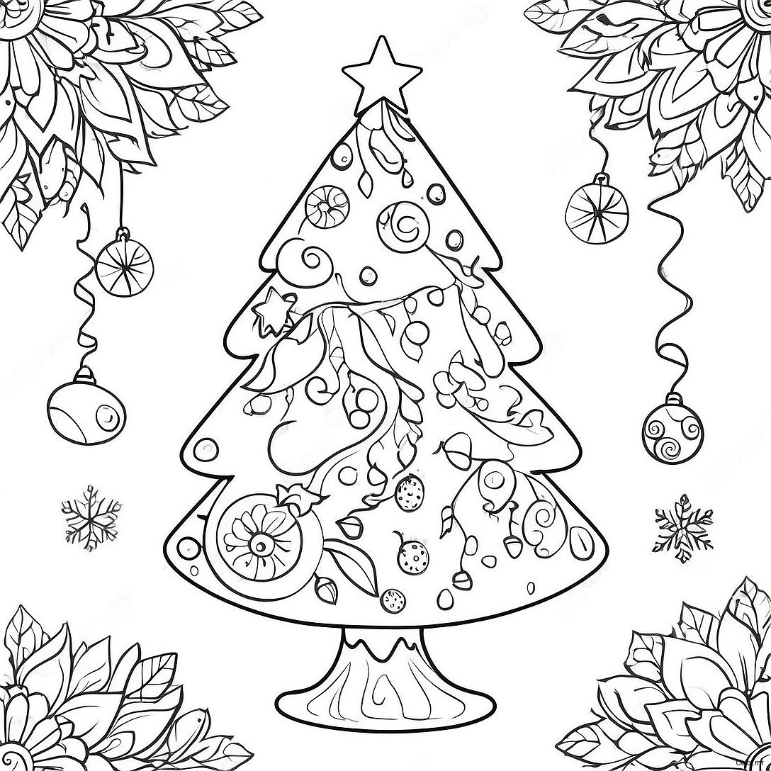 Whimsical Christmas Tree With Ornaments Coloring Page 4752 3821