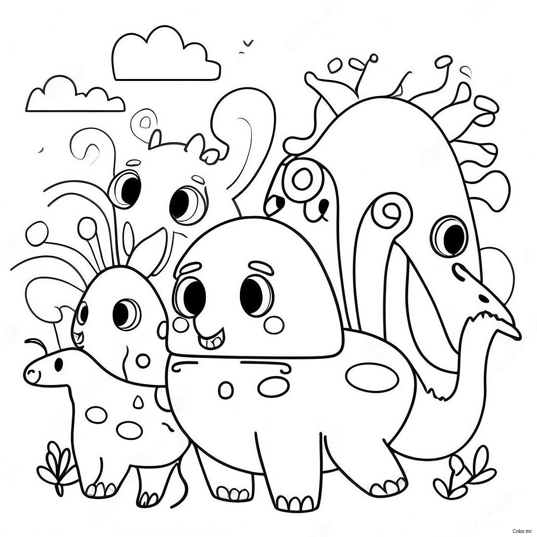 Whimsical Creatures In A Strange World Coloring Page 44373 36910