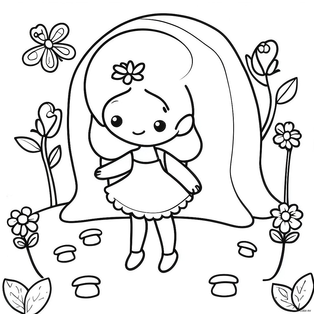 Whimsical Fairy Garden Scene Coloring Page 47034 39141
