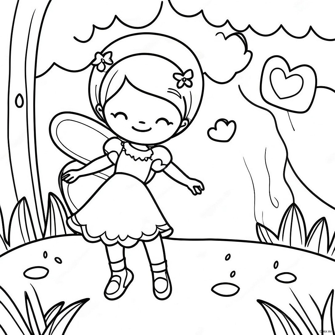 Whimsical Fairy Garden Scene Coloring Page 47034 39142