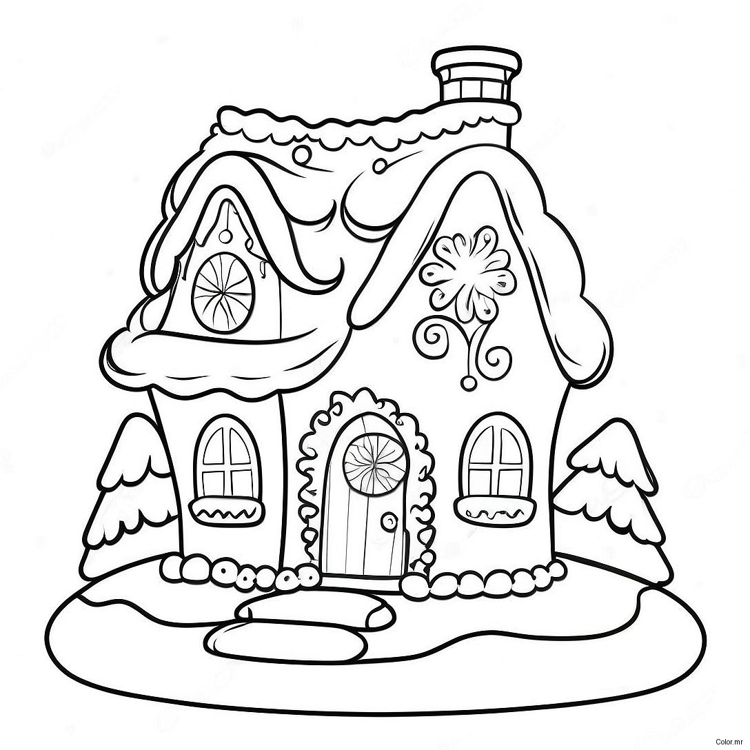 Whimsical Gingerbread House With Snowy Roof Coloring Page 54872 45666