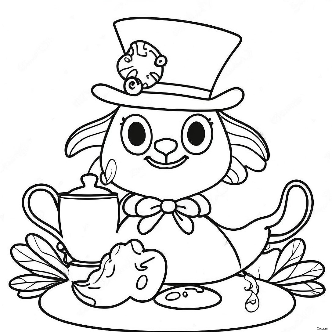 Whimsical Mad Hatter Tea Party Coloring Page 57063 47402