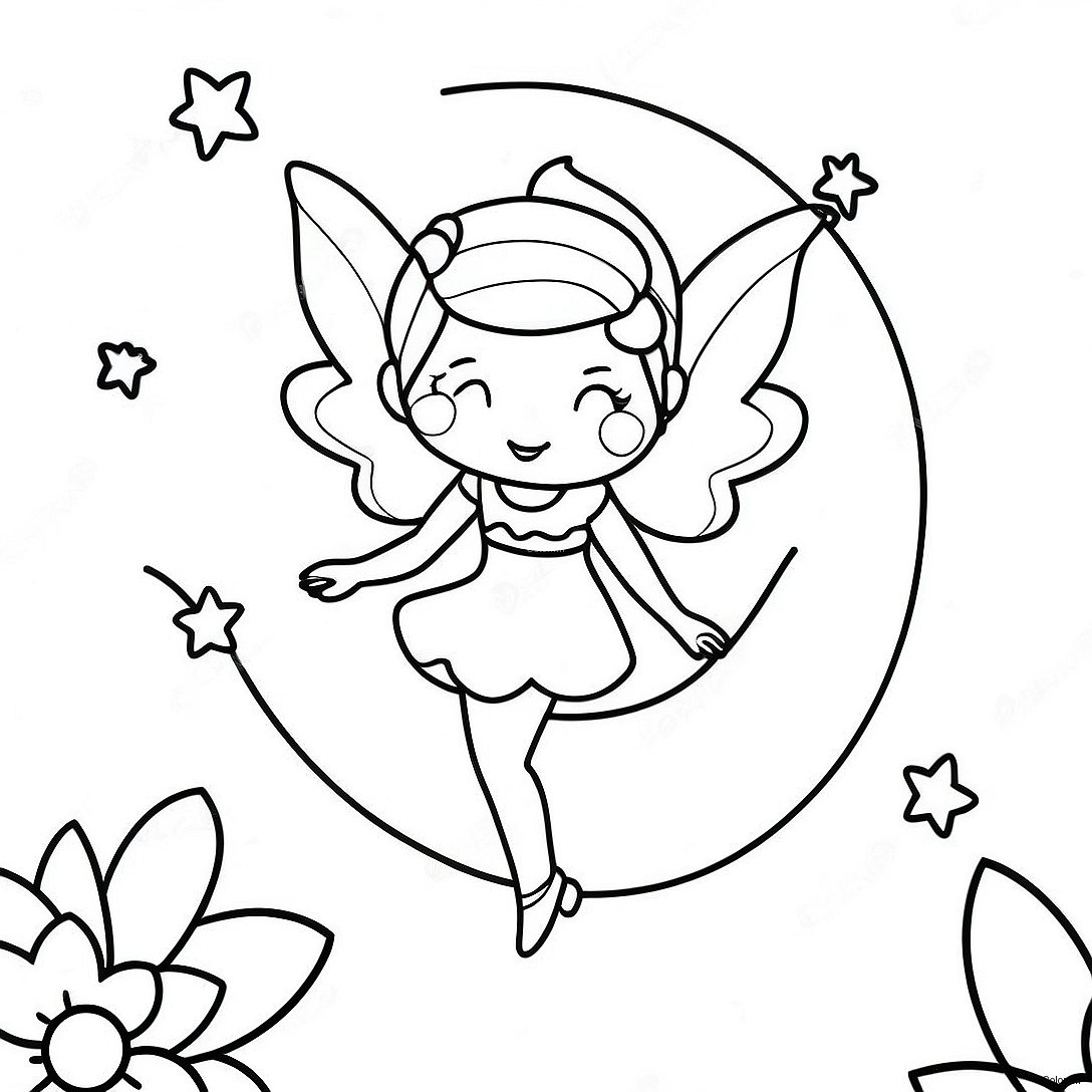 Whimsical Moon Fairy With Stars Coloring Page 57855 48090
