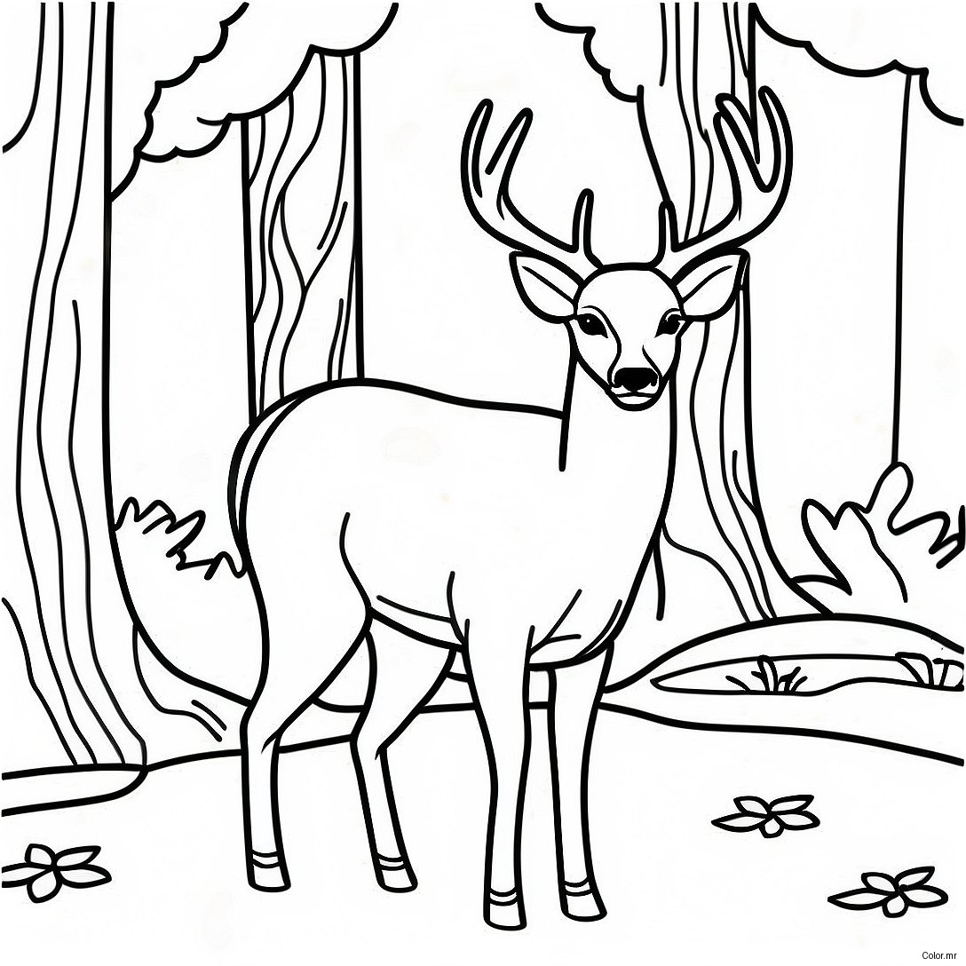 White Tailed Deer Standing In Forest Coloring Page 59336 49267