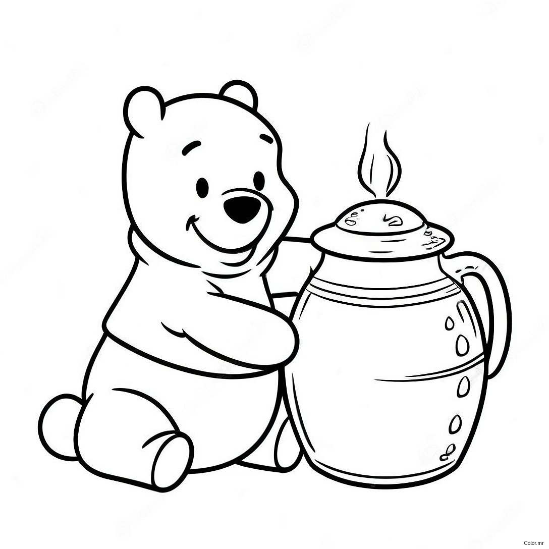 Winnie The Pooh With A Big Honey Pot Coloring Page 43603 36284