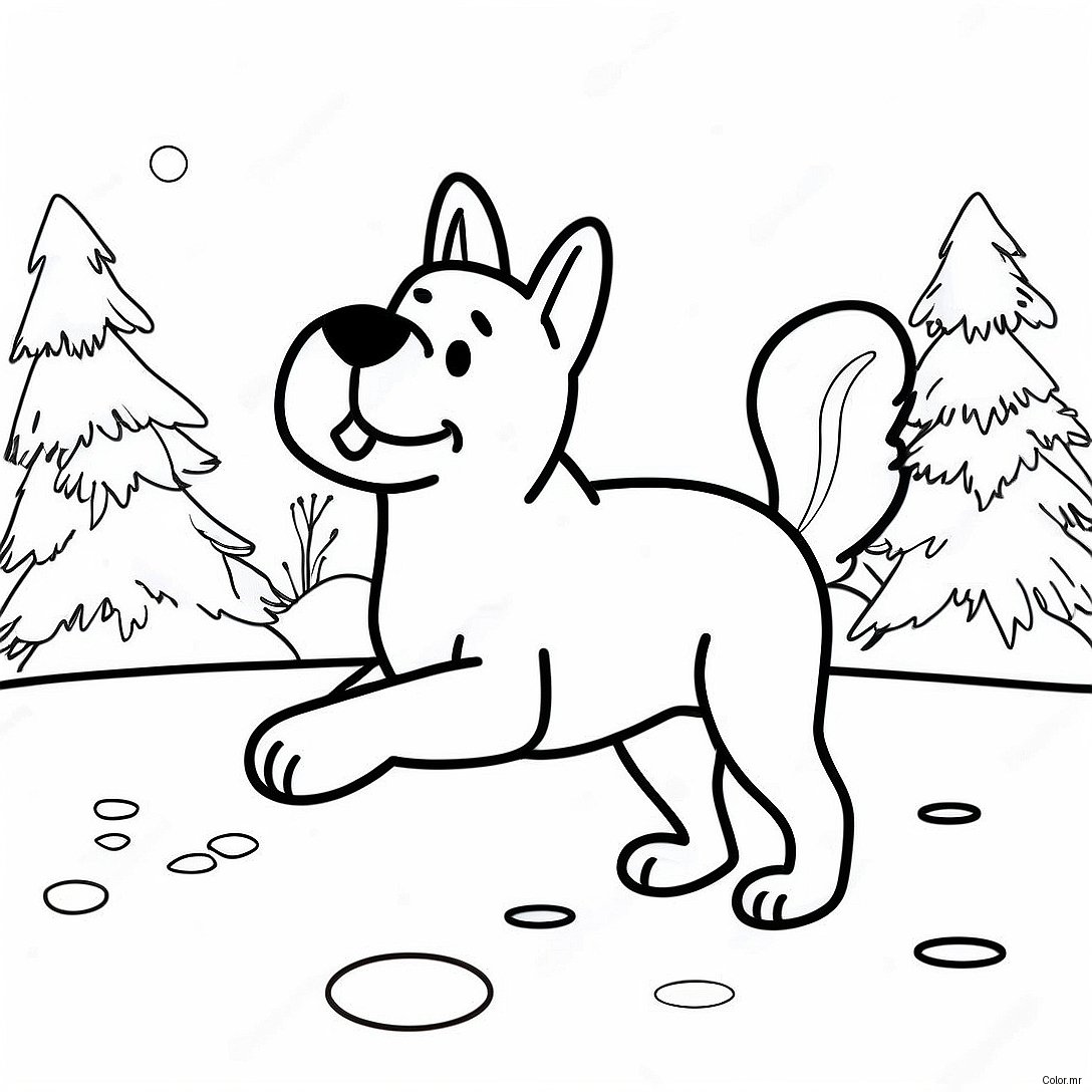 Winter Dog Playing In Snow Coloring Page 49384 41004