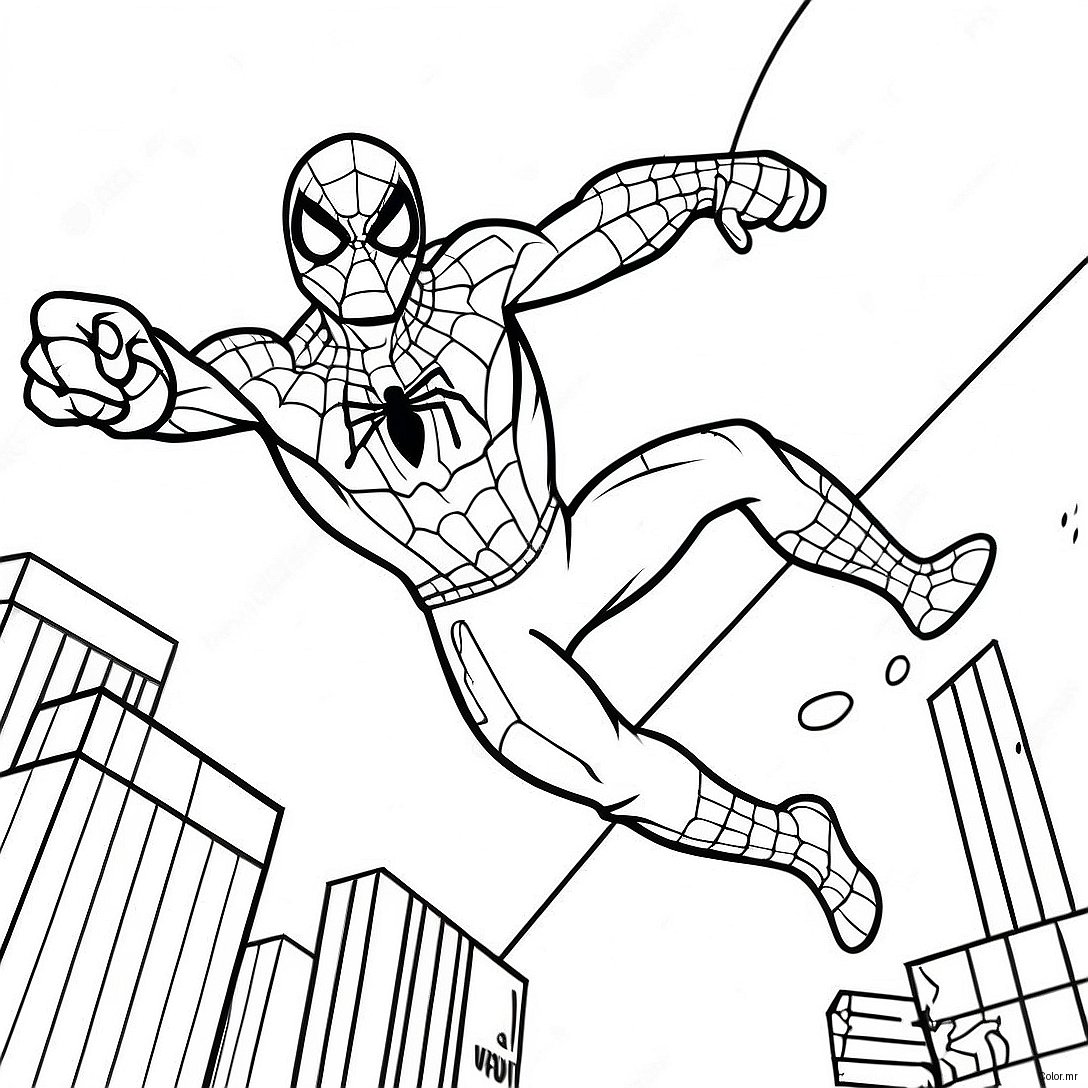Zombie Spiderman Swinging Through City Coloring Page 74096 61133