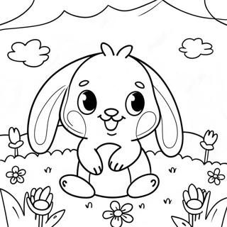 Pagina Para Colorear De Un Lindo Conejito Bebe En Un Campo De Flores 12018-9840