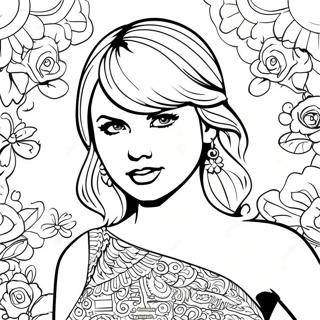 Pagina Para Colorear De Taylor Swift Encantadora En Un Vestido Brillante 13398-11121