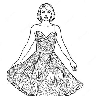 Pagina Para Colorear De Taylor Swift Encantadora En Un Vestido Brillante 13398-11124