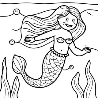 Pagina Para Colorear De Hermosa Sirena En Escena Submarina 13497-11198