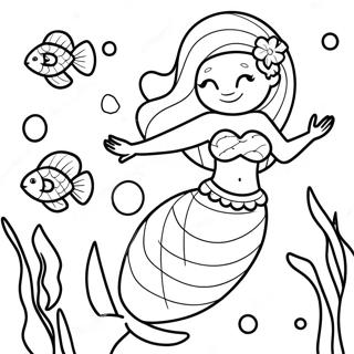 Pagina Para Colorear De Sirena Realista Con Peces Coloridos 13498-11201