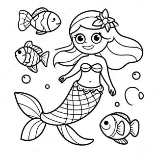 Pagina Para Colorear De Sirena Realista Con Peces Coloridos 13498-11204