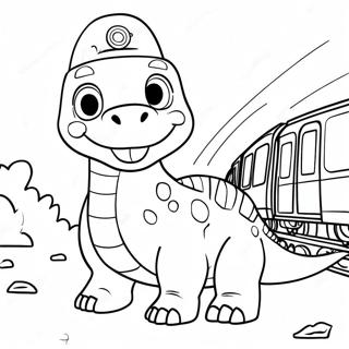 Pagina Para Colorear De Aventura Colorida En El Tren Dinosaurio 13639-11307