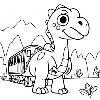 Pagina Para Colorear De Aventura Colorida En El Tren Dinosaurio 13639-11308