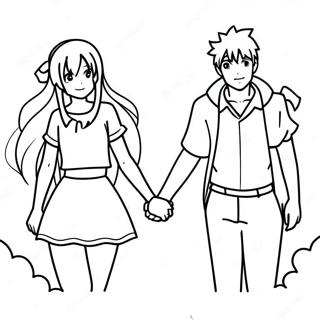 Pagina Para Colorear De Una Adorable Pareja De Anime De La Mano 14530-12018