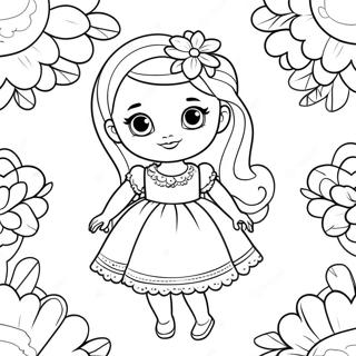 Pagina Para Colorear De La Linda Barbie Chelsea En Un Vestido De Flores 14700-12154