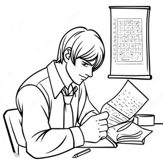 Pagina Para Colorear De Light Yagami Escribiendo En Su Cuaderno 15100-12492