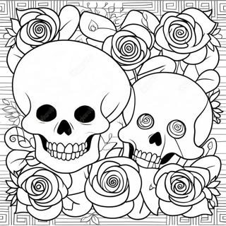 Pagina Para Colorear De Calaveras Goticas De Amor Con Rosas 16082-13578