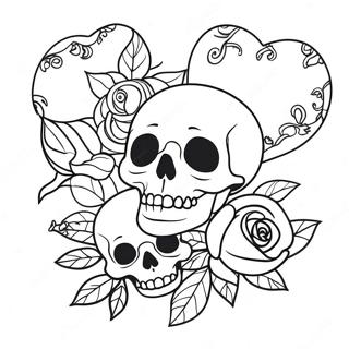 Pagina Para Colorear De Calaveras Goticas De Amor Con Rosas 16082-13579