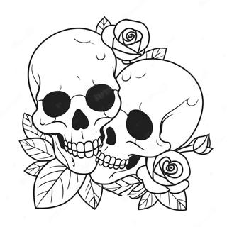 Pagina Para Colorear De Calaveras Goticas De Amor Con Rosas 16082-13580