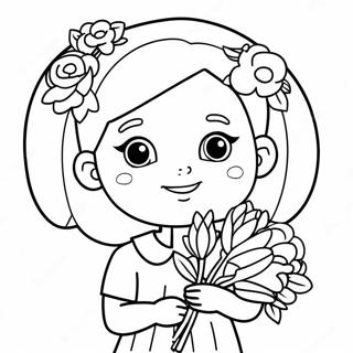 Pagina Para Colorear De Nina De Flores Linda Con Ramo 16102-13595