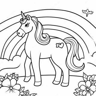 Pagina Para Colorear De Un Unicornio Magico De Barbie En Un Paisaje Arcoiris 16453-13865