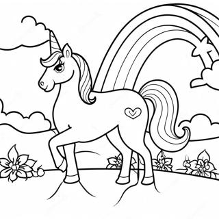 Pagina Para Colorear De Un Unicornio Magico De Barbie En Un Paisaje Arcoiris 16453-13866