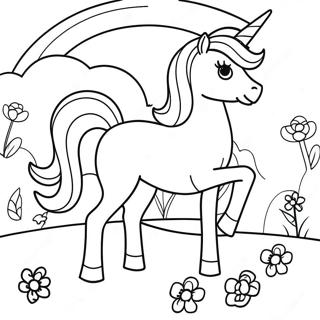 Pagina Para Colorear De Un Unicornio Magico De Barbie En Un Paisaje Arcoiris 16453-13867