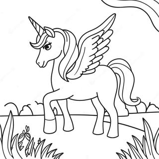 Pagina Para Colorear De Un Unicornio Magico De Barbie En Un Paisaje Arcoiris 16453-13868