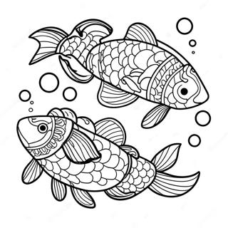 Pagina Para Colorear De Peces Koi Coloridos Nadando En Un Estanque 17024-14324