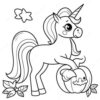 Pagina Para Colorear De Unicornio De Halloween Brillante Con Calabaza 17475-14673