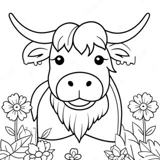 Pagina Para Colorear De Una Linda Vaca De Las Tierras Altas Con Flores 17515-14706